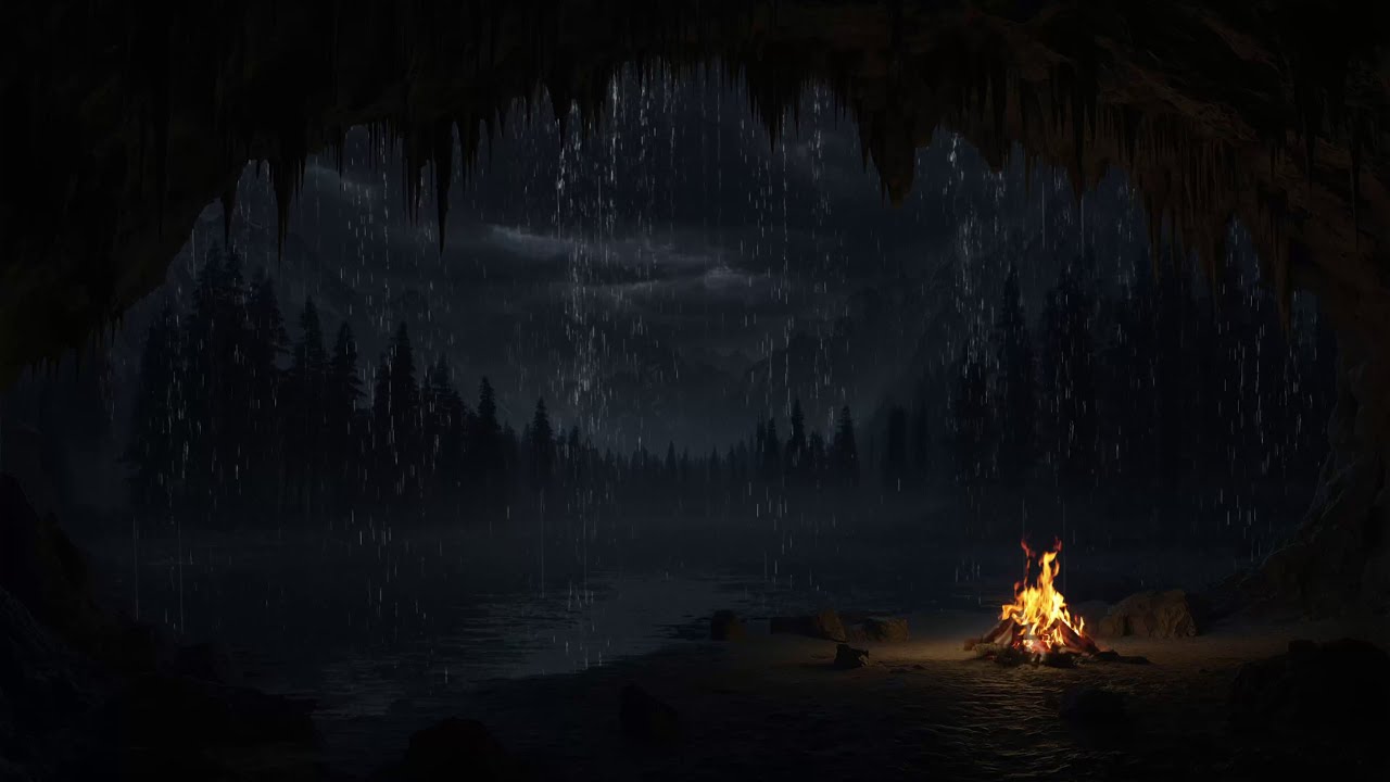 Reduza O Estresse E A Insônia: O Som Da Chuva Noturna E De Uma Fogueira Em Uma Caverna
