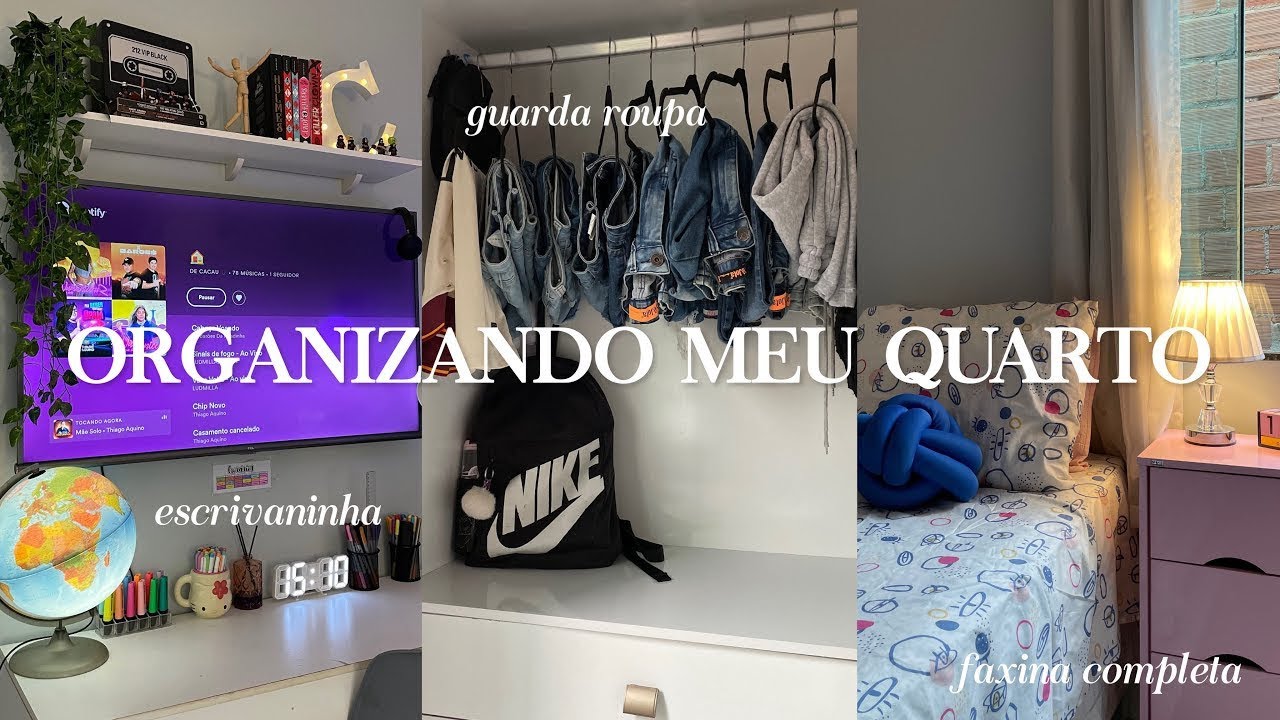 organizando meu quarto 🫧 faxina completa | guarda-roupa, penteadeira, escrivaninha 
