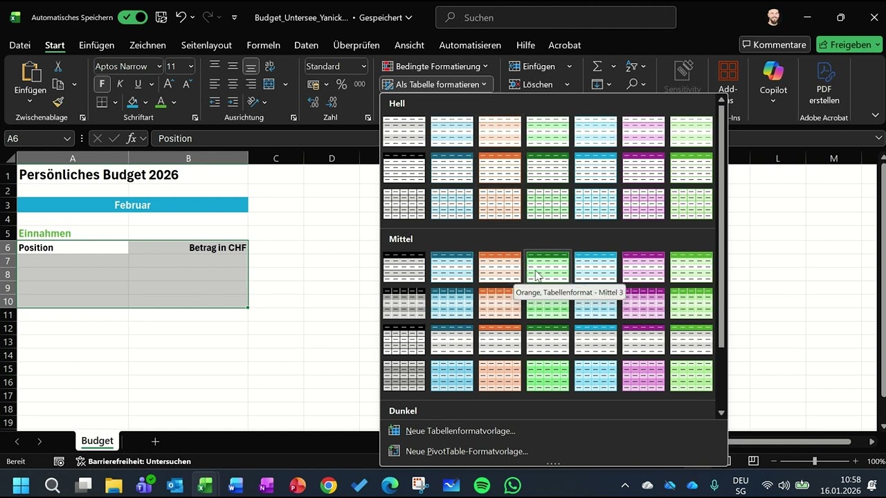 Pers&ouml;nliches Budget in Excel erstellen