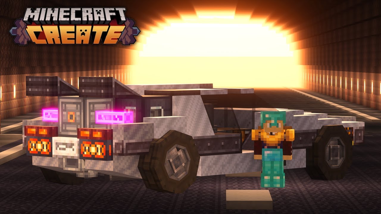Как построить рабочий автомобиль (DeLorean) в Minecraft Create Mod