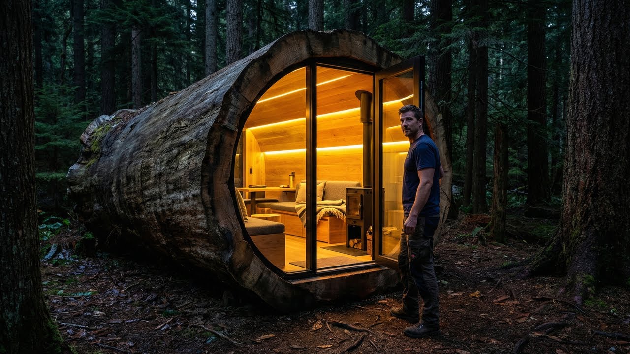 Living Inside a Fallen Tree — Secret Forest Luxury Shelter (ASMR)