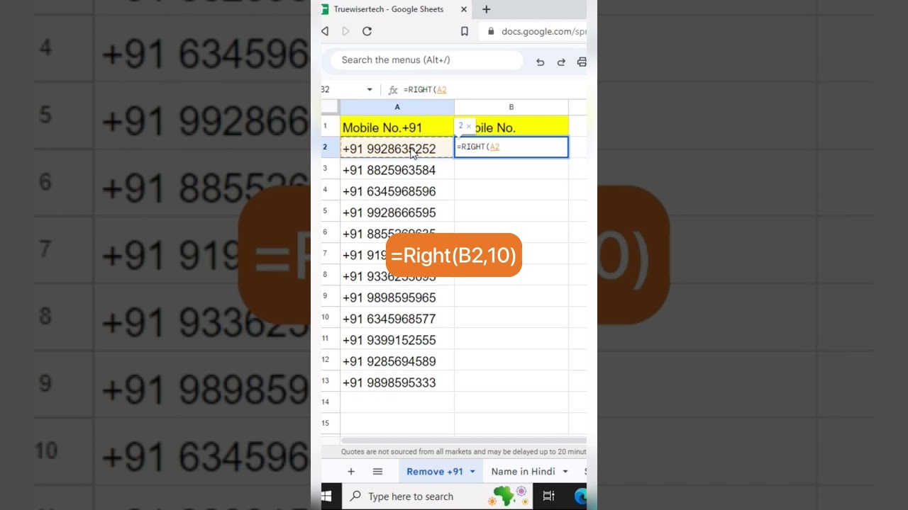 How to Remove +91 from mobile number in excel🤯#excel #shorts