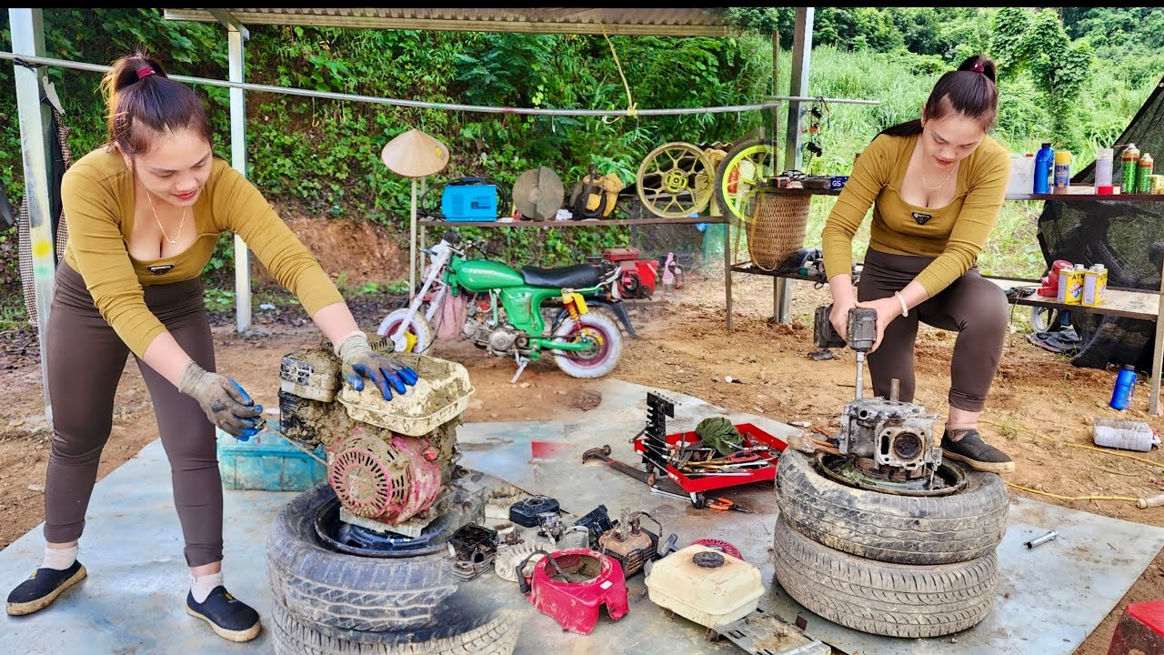 The genius girl restores and repaired the entire Honda Gx200 engine to help peoplel Mechanic Girl