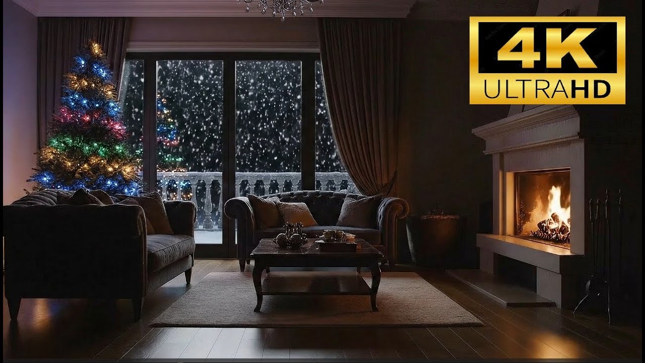 NO ADS🔥 Cozy Winter Christmas Cabin with Crackling Fireplace & Gentle Falling Snow | Relax & relief