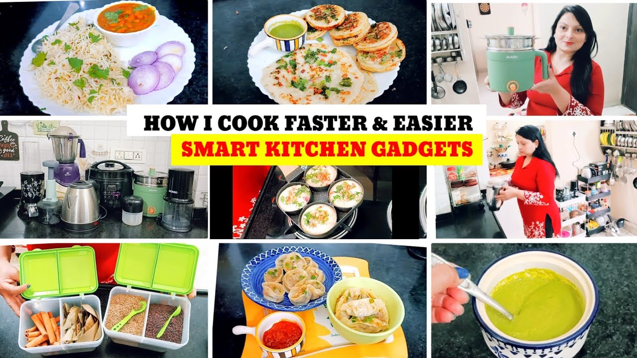 HOW I COOK FASTER WITH SMART KITCHEN GADGETS/HEALTHY QUICK BREAKFAST,JEERA RICE & RAJMA,VEG MOMOS