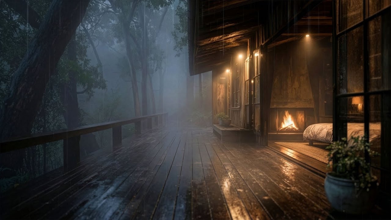 Best Rain in the Forest & Cozy Fireplace 🌧️🌲🔥 | Sleep Deeply in a Safe Place 🌙✨😴