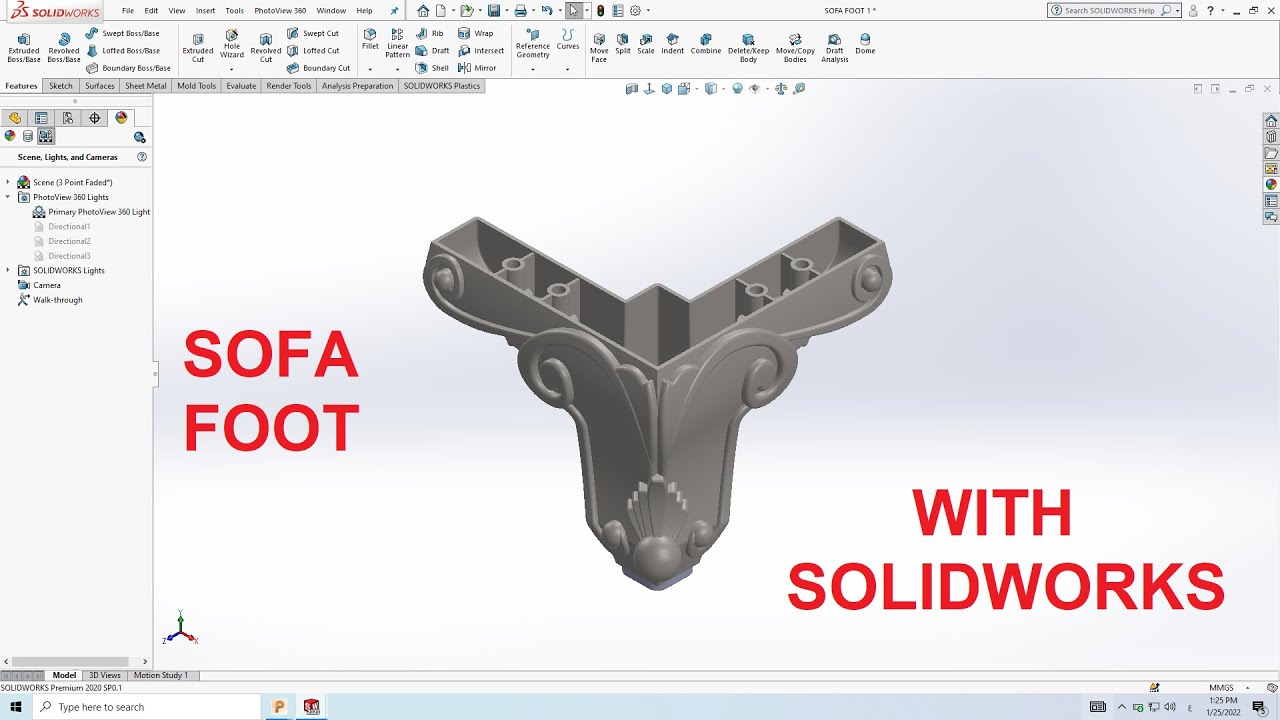 3D cad sofa foot designing with Solidworks . تصميم رجل كنبة ثلاثية الابعادعلى سوليد وركس