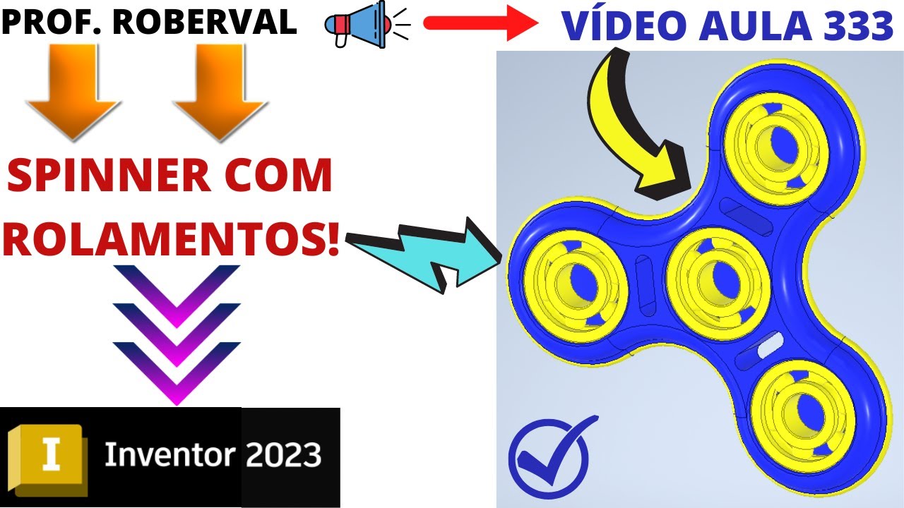 Aula 333  Modelamento do Fidget Spinner com Rolamentos no Inventor 2023