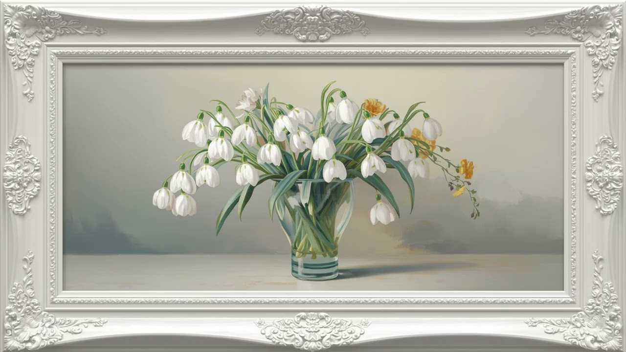 Spring flowers in a White Frame | Relaxing Art 60 Min | 4K