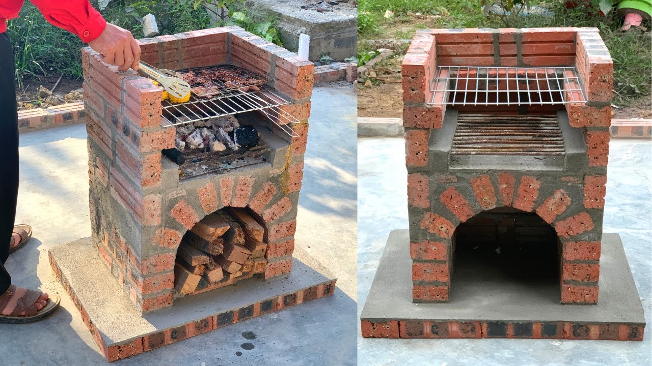 Construction Of Outdoor Grill From Red Brick - Cement Ideas