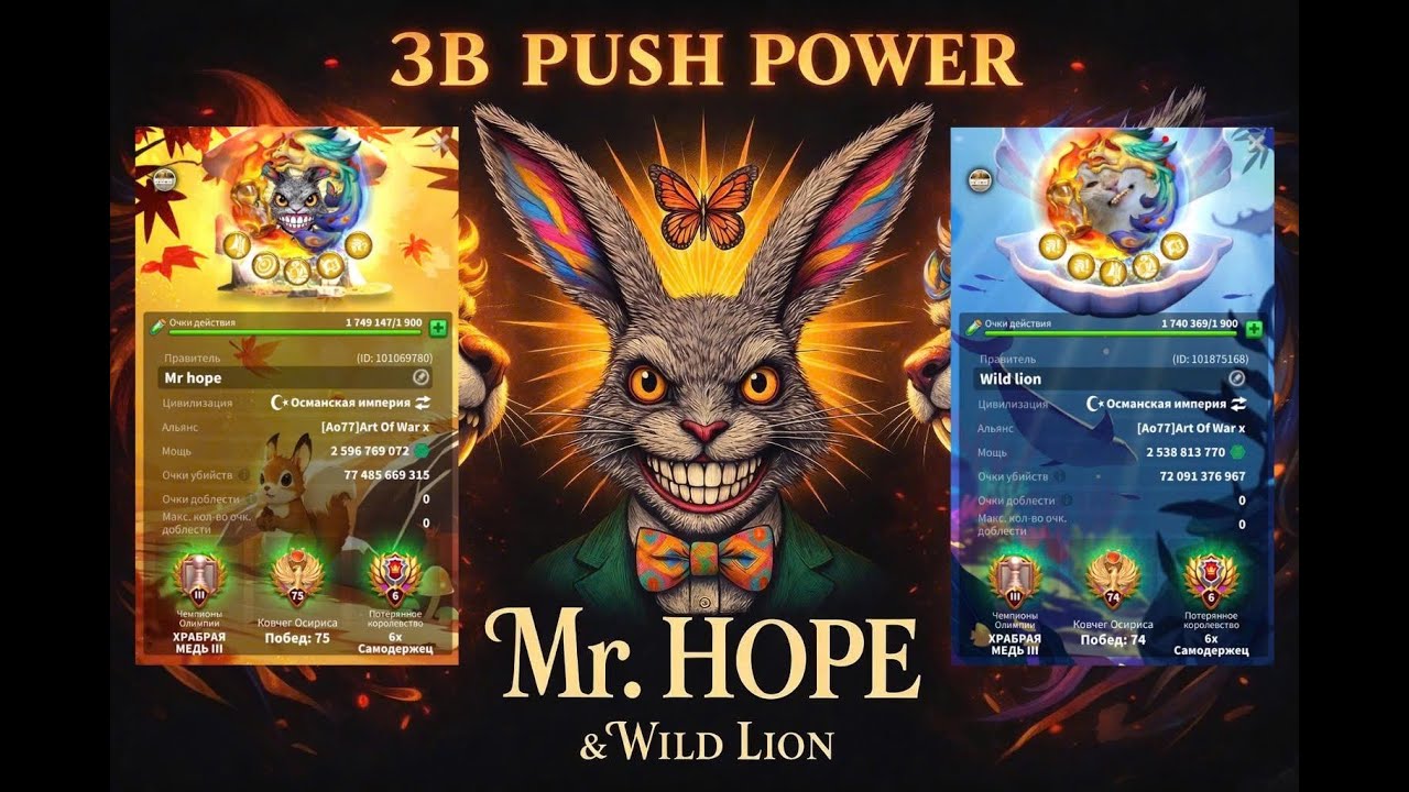 3b power push and a lot of giveaway. Rise of kingdoms. Mr Hope & Wild Lion