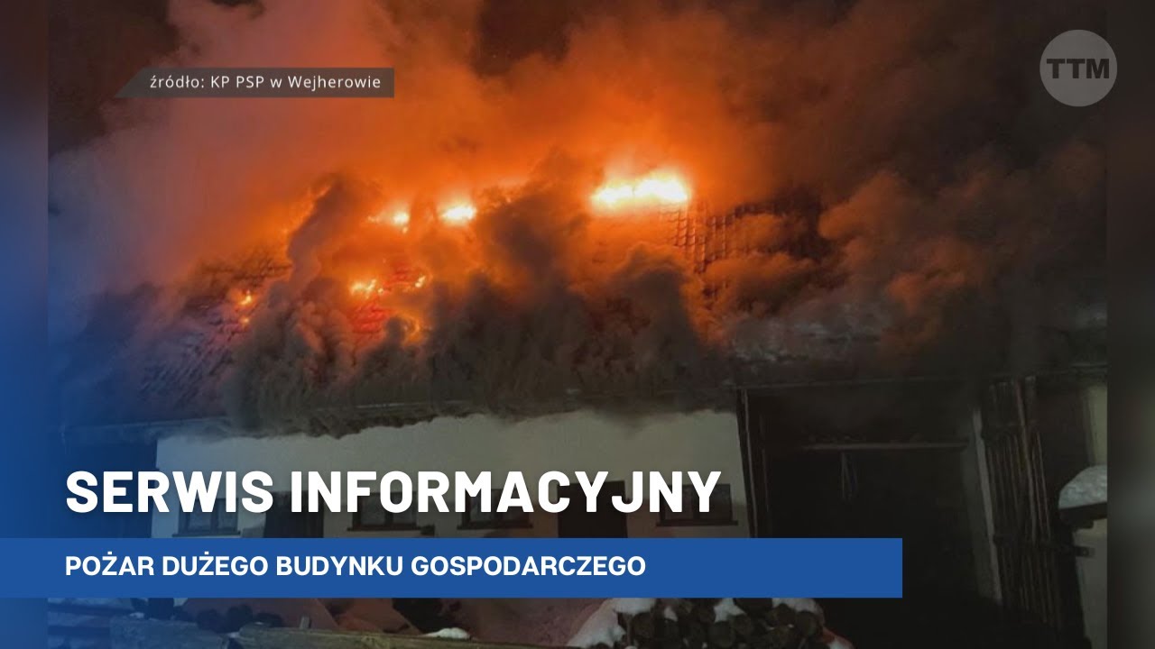 Pożar dużego budynku gospodarczego