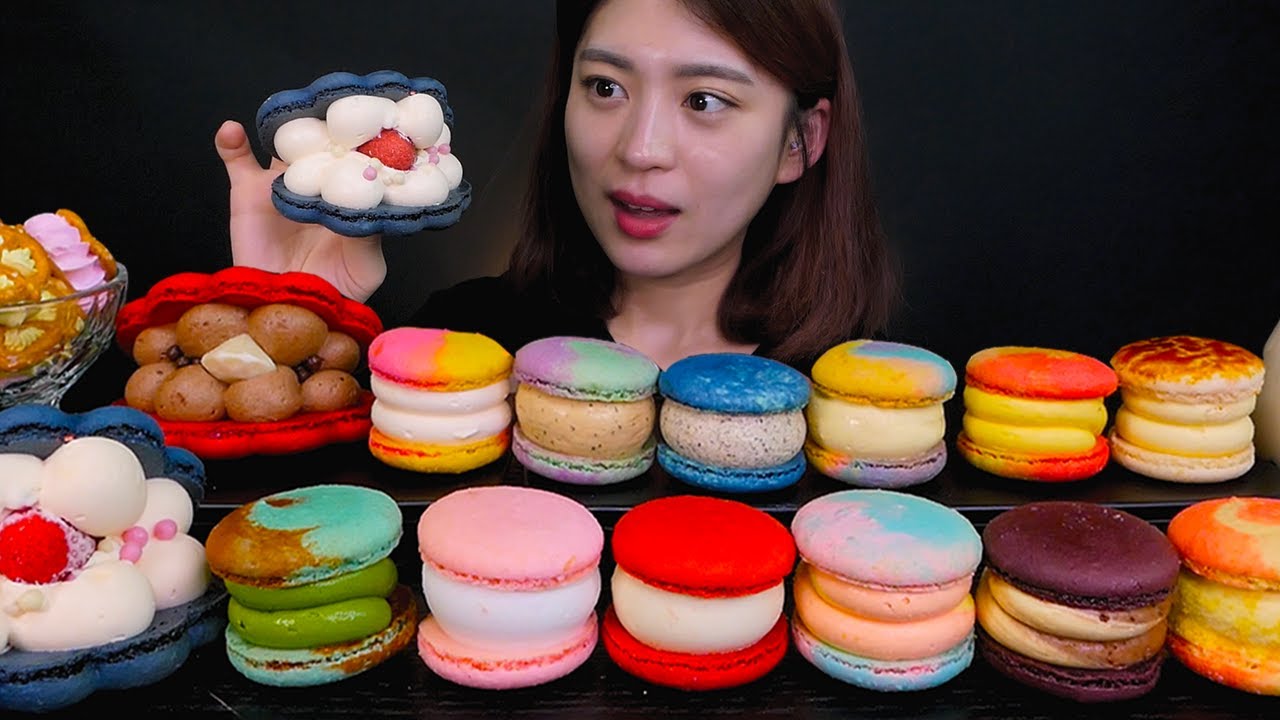 Colourful Macaron, Bubble tea 알록달록한 스쿱당 마카롱먹방! [SCOOP Macaron] Notalking Realsoud Mukbang