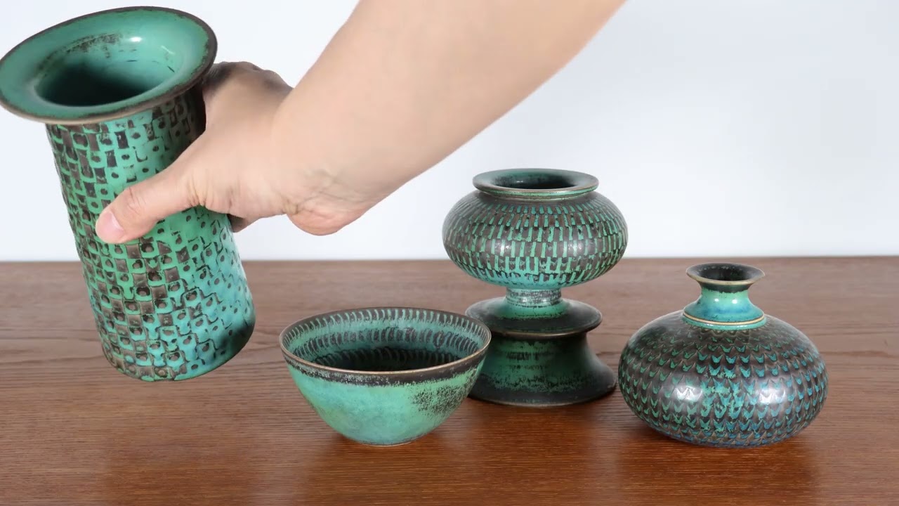 Stig Lindberg（スティグ・リンドベリ）緑釉花器・鉢作品たち