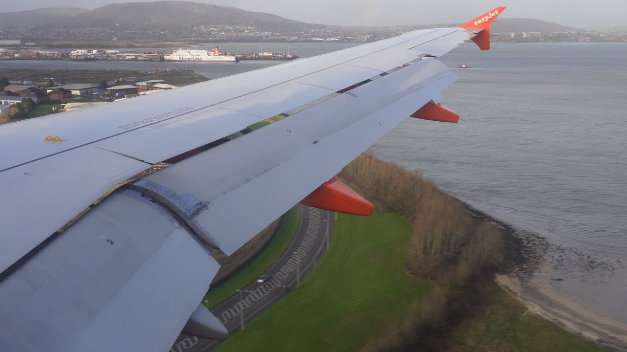 easyJet Airbus A319-111 Windy Landing at Belfast City Airport Runway 22 (4K HD)