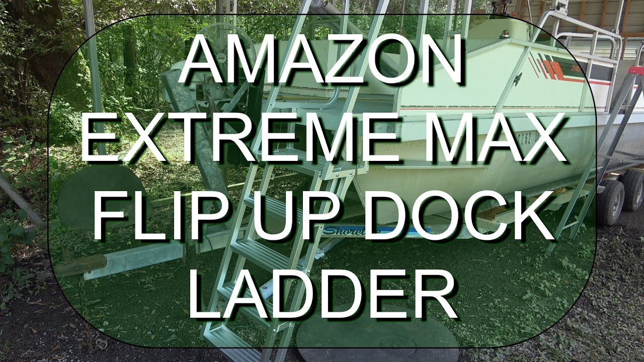 Pontoon Boat easy access ladder, Extreme Max Deluxe flip up dock ladder on a pontoon boat.