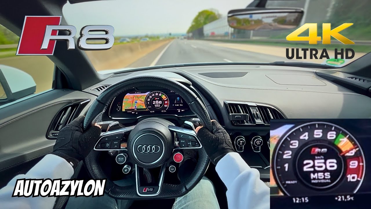 Audi R8 V10 Spyder POV Drive AUTOBAHN | Insanely LOUD | Lot's of DOWNSHIFTS | Pops & Bangs! [4K]