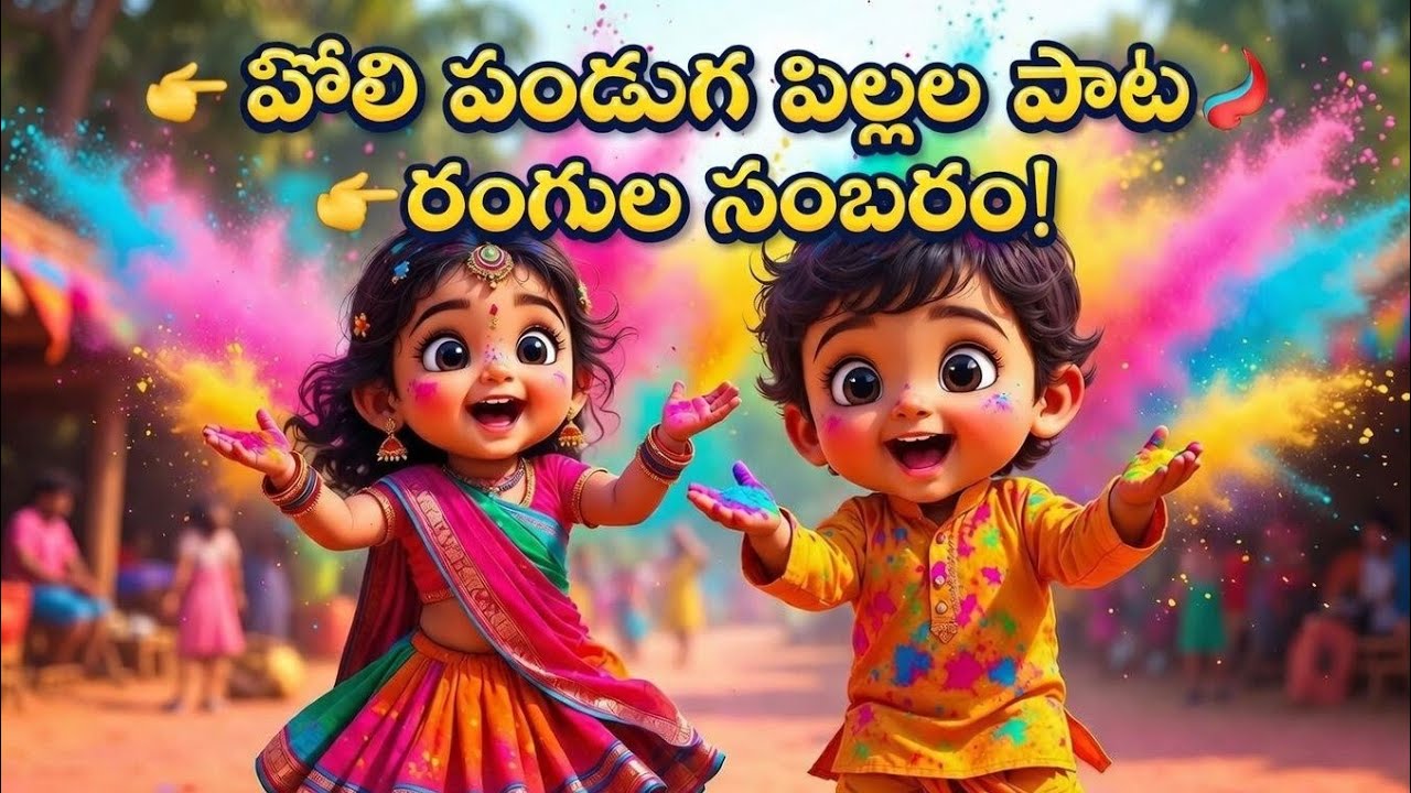 హోలి పండుగ పాట 🌈 | Telugu Kids Song | Gulal & Dance for Toddlers@rhymesofwonder