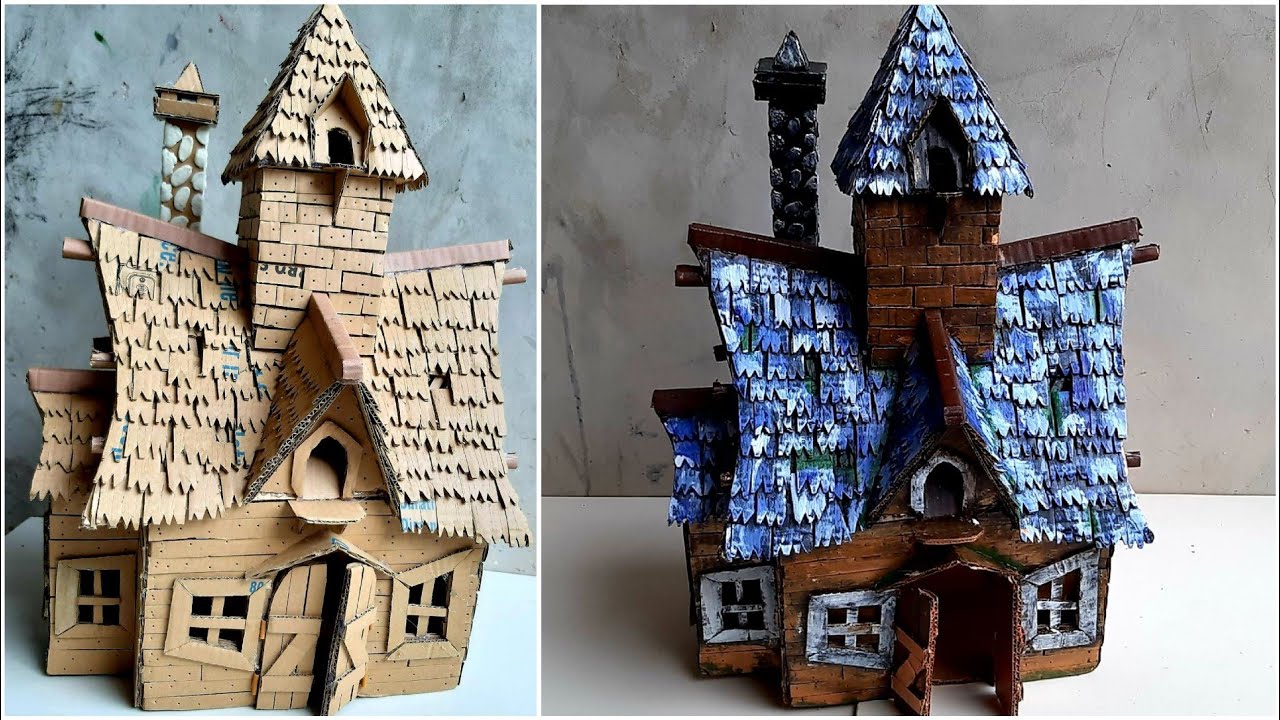 how to make cardboard haunted house | Easy diy | diy witch house | cardboard craft Idea