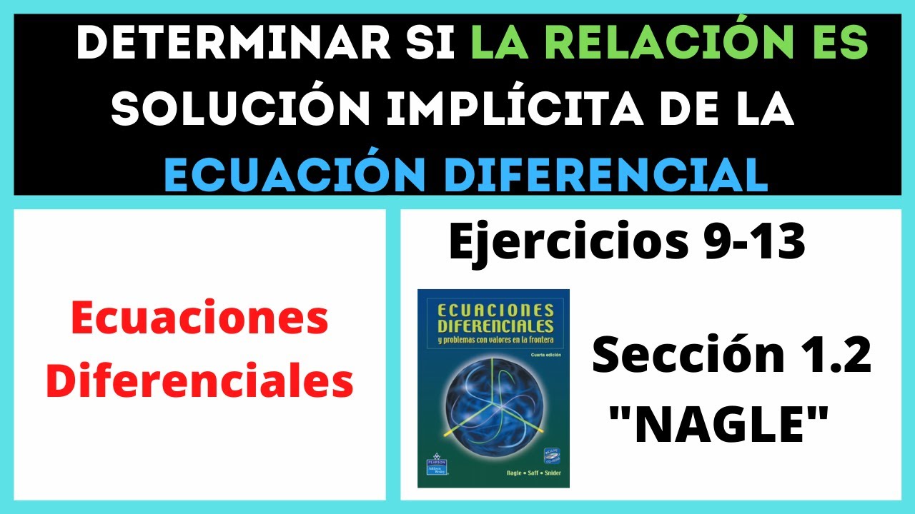 DETERMINAR si la RELACI&Oacute;N es una SOLUCI&Oacute;N IMPL&Iacute;CITA de la ECUACI&Oacute;N DIFERENCIAL ➡️ Problema 9-13(1.2)