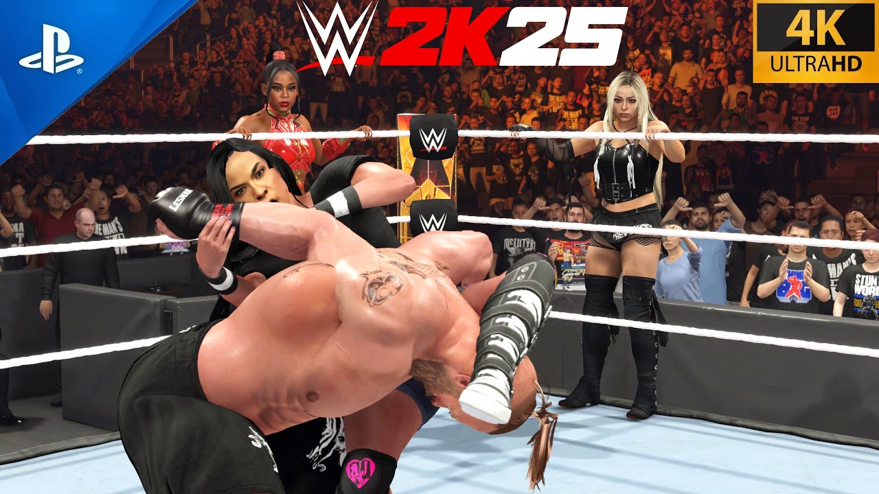 Intergender Match Brock Lesnar vs AJ Lee Bianca Belair & Liv Morgan | WWE 2K25