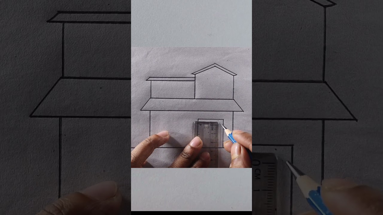 Easy beautiful house drawing...Pencil drawing... #shorts
