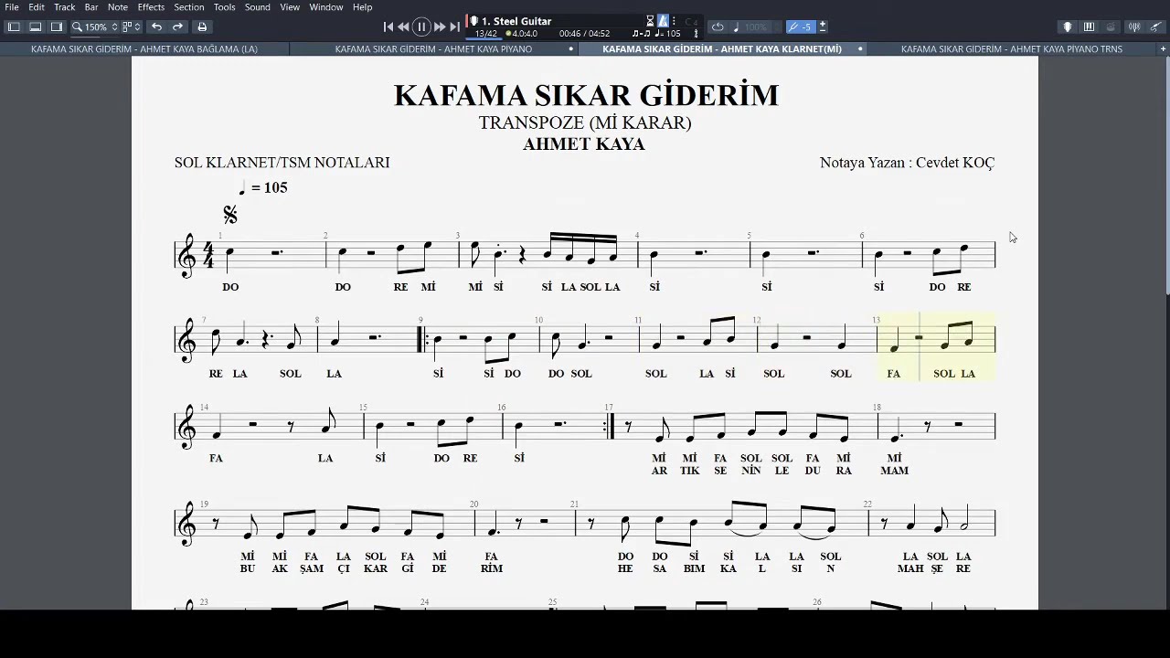 KAFAMA SIKAR GİDERİM   AHMET KAYA NOTA