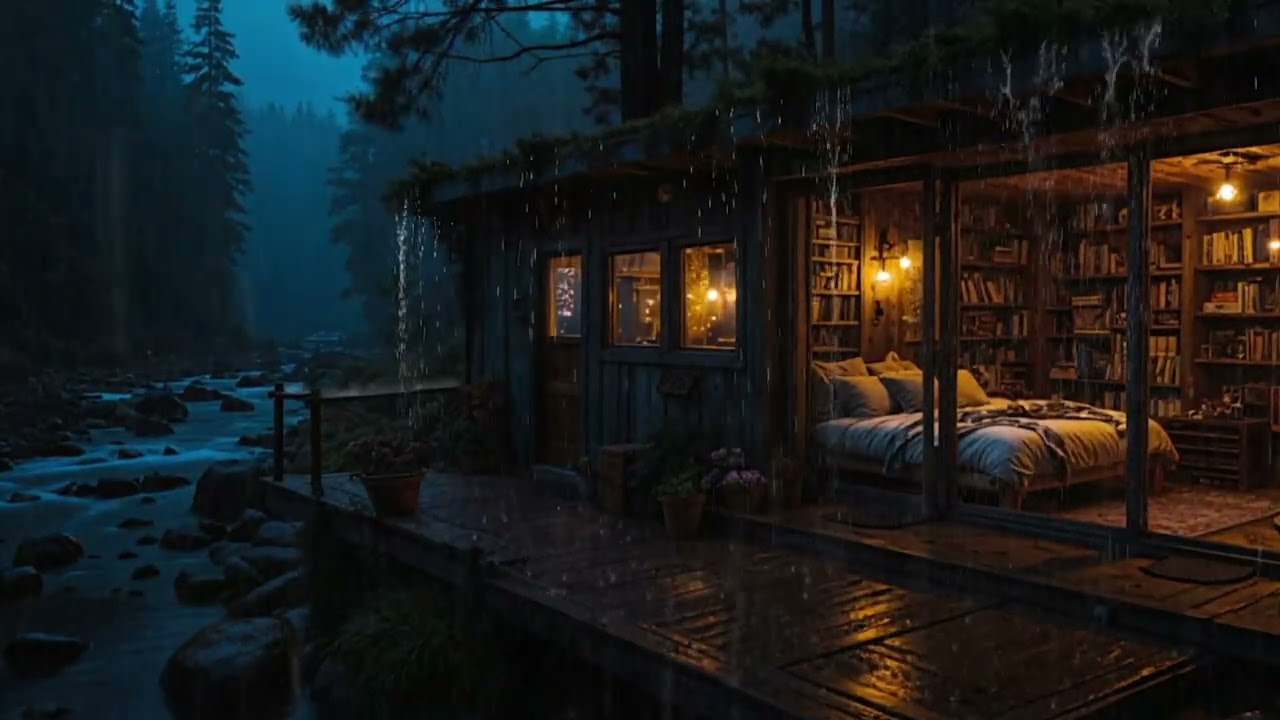 Gentle Midnight Rain Surrounding a Cozy Cabin in the Deep Forest 🌧️🌲 | Calm Sleep Ambience