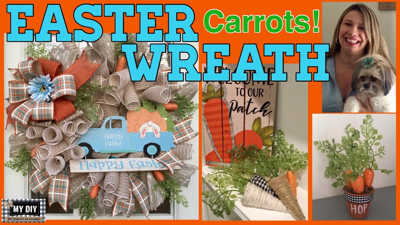 Blue Truck Wreath Deco Mesh | Easter Wreath | Twine Carrots Dollar Tree DIY!