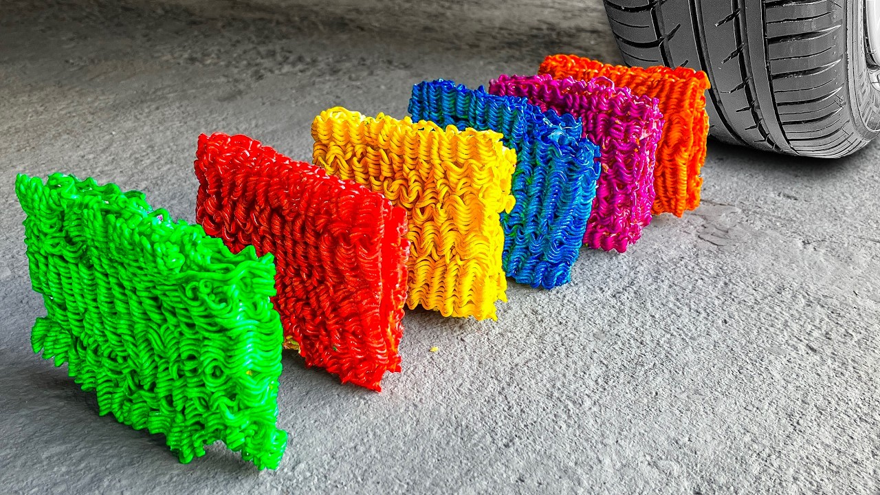 Multicolored Instant Noodles vs Car | Crushing Crunchy & Soft Things by Car