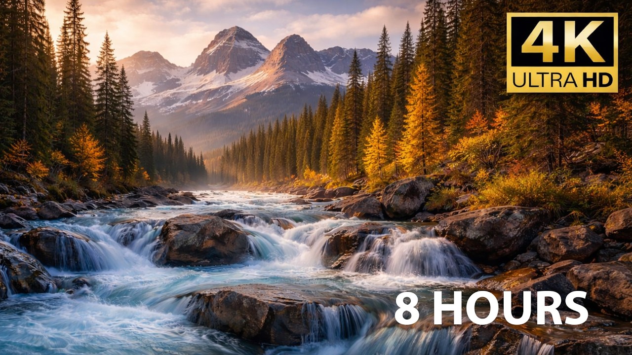 8 HOURS Mountain River Sounds in 4K 🏔️ Relaxing Nature Ambience for Sleep, Study & Stress Relief