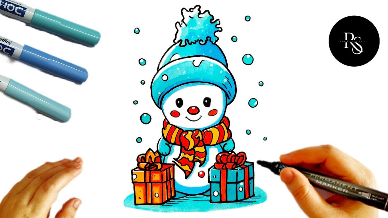 Easy Snowman Drawing | Simple Christmas Drawing for Kids & Beginners | Step by Step Drawing Tutorial