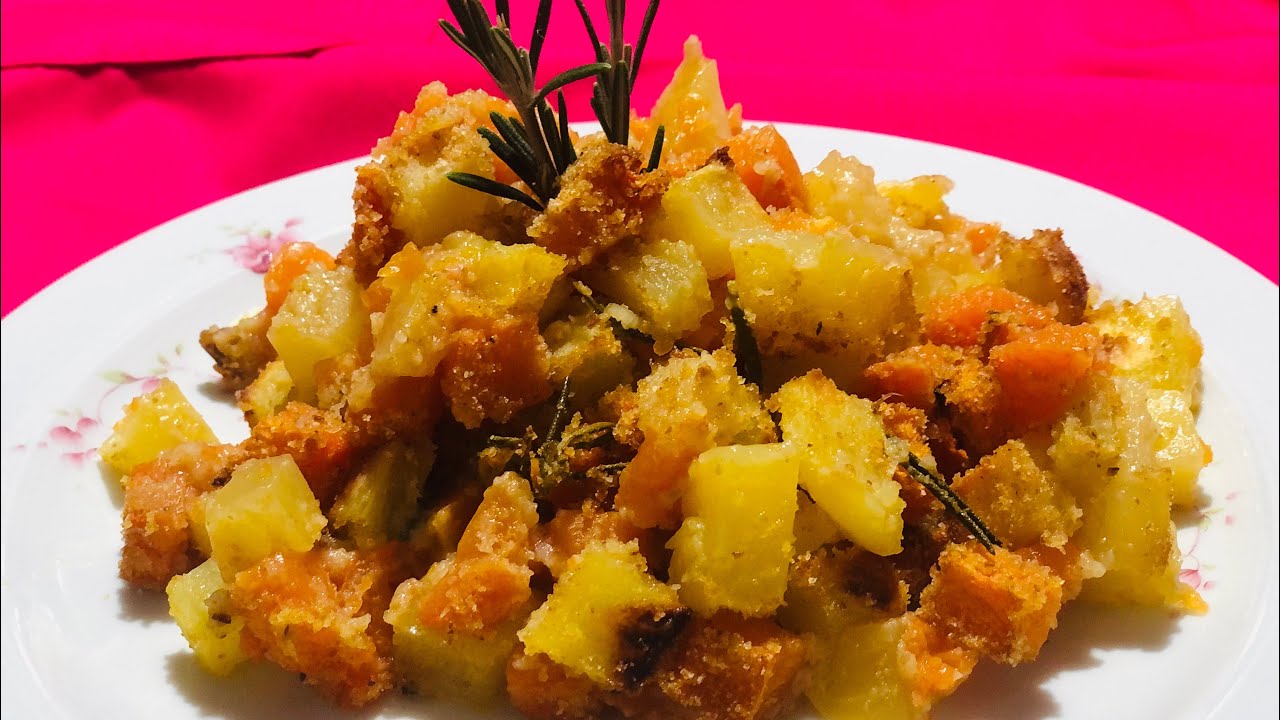 CONTORNO ZUCCA, PATATE CON PANGRATTATO E ROSMARINO