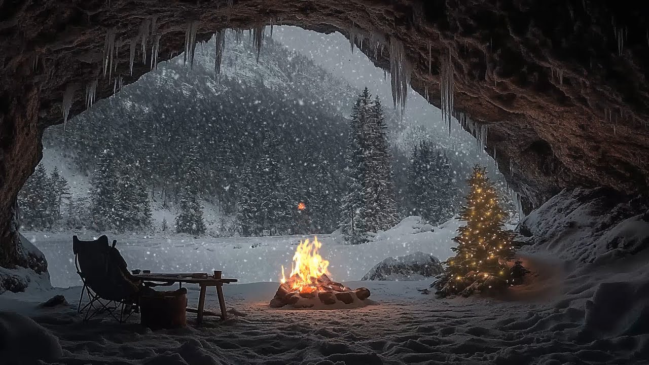 Ultimate Sleep & Fireplace Comfort | Warm Cave in a Cold Snowstorm Relaxing ASMR