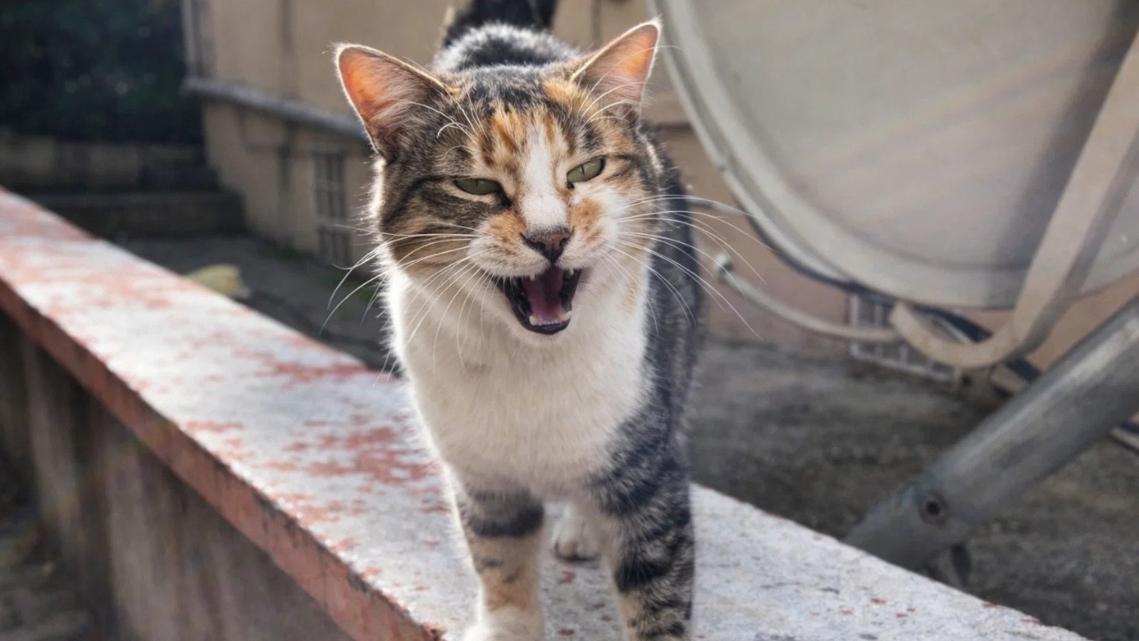 Hungry Tiny Street Cat Following Me Everywhere