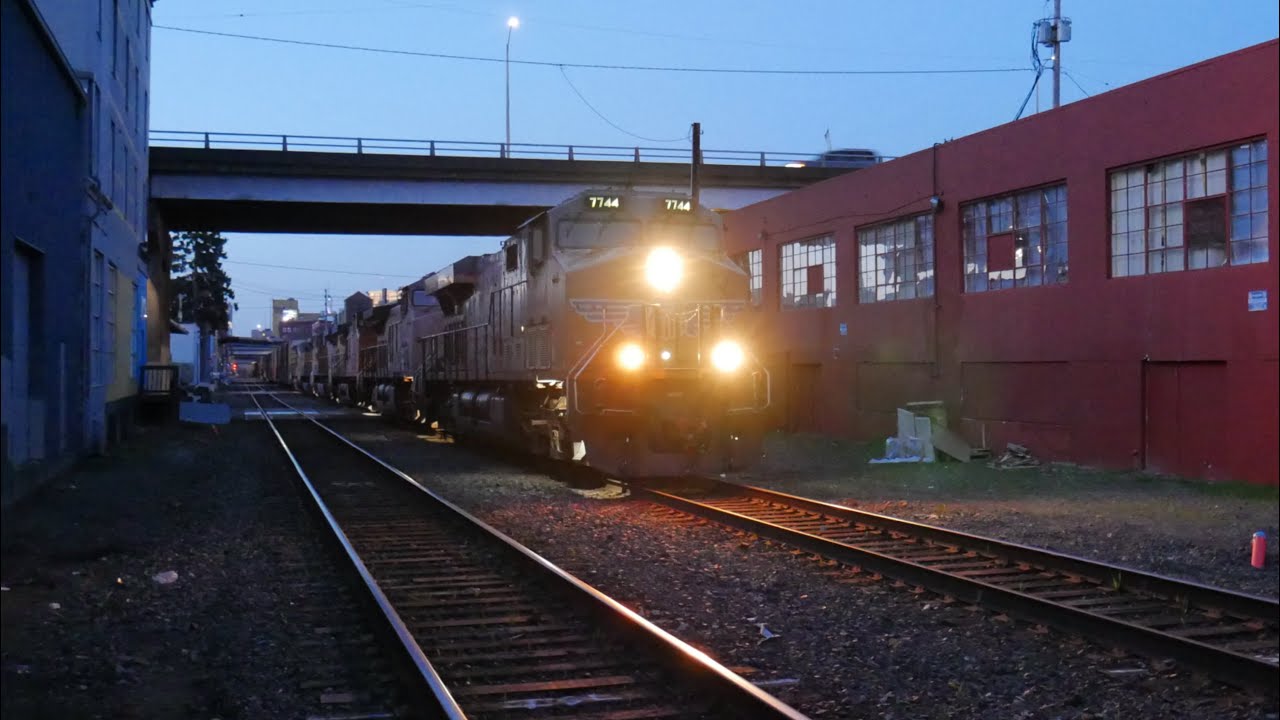 Union Pacific 7744 manifest in the alley on SE Hawthorne Blvd in Portland OR