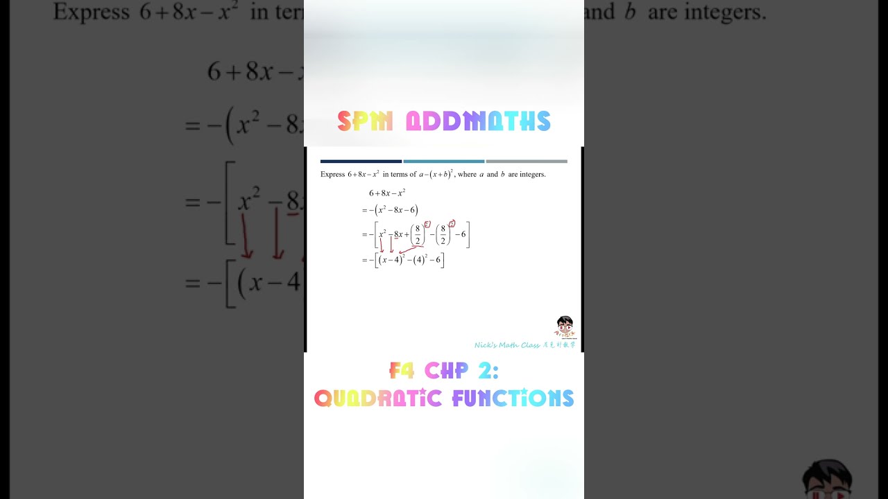 SPM ADDMATHS | COMPLETING THE SQUARES | ENG NICKMATHCLASS #maths  #math  #shorts  #addmathspm  #spm