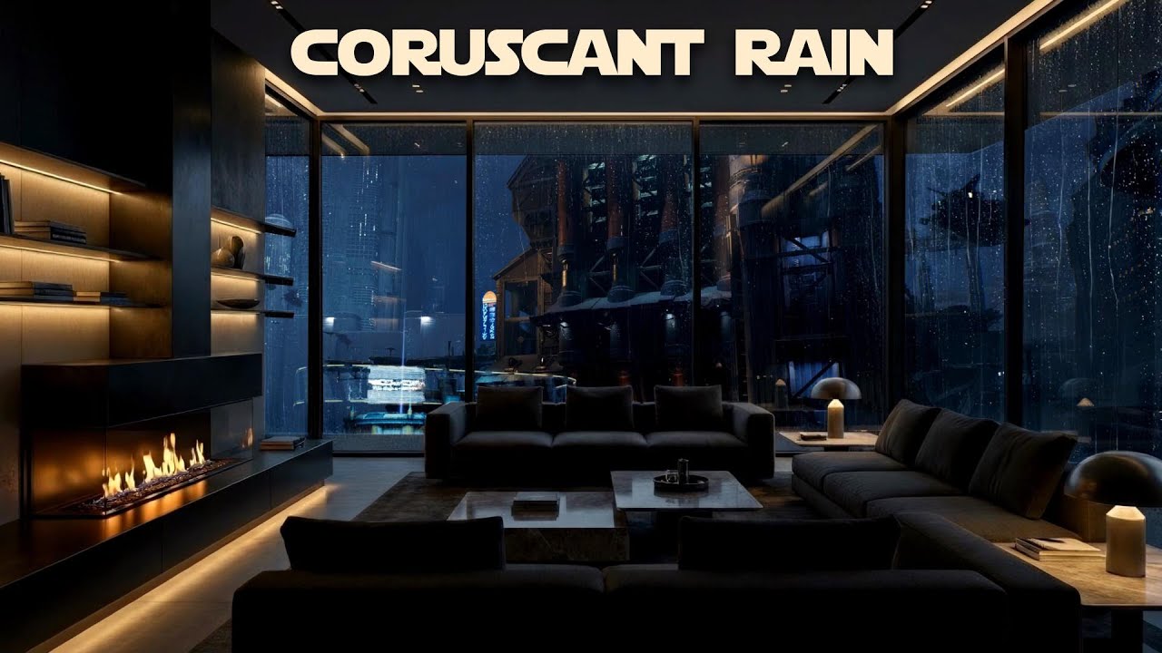 Coruscant at Night | Rain on the Window & Cozy Fireplace Ambience