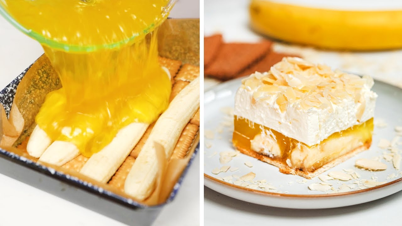 Ciasto bananowa chmurka z galaretką i migdałami