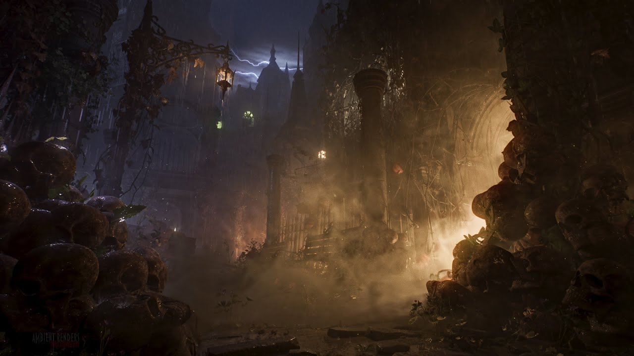 Spooky Halloween Street Ambience | Dark Street Ambience | Thunder And Rain Sounds For Sleeping