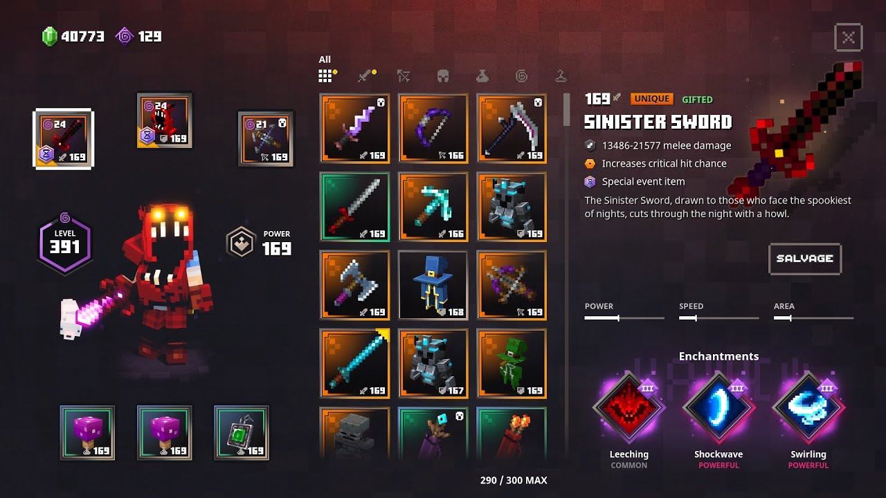 Minecraft Dungeons Sinister Sword Hungry Horror Build Apoc+19 and Apoc+20 run (No glitch)