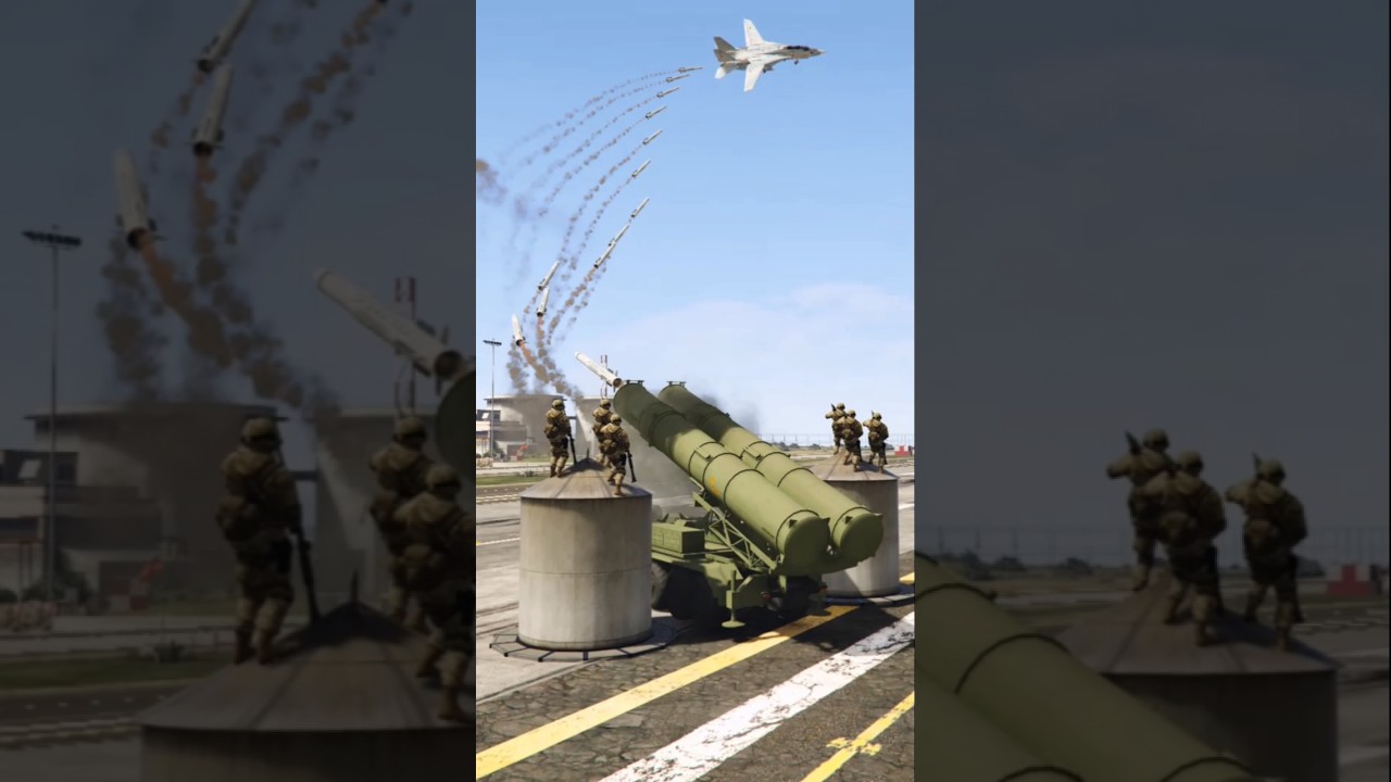 Massive Air Defense Action As S-500 And Soldiers Target F-14 Fighter Jet GTA 5