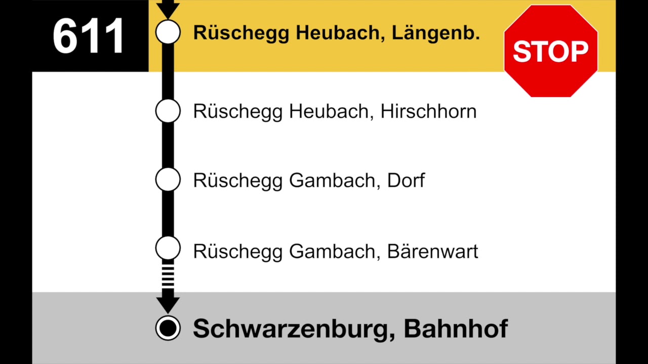 PostAuto Ansagen • 611 • Riggisberg – Helgisried– Rüschegg – Mamishaus – Schwarzenburg, Bahnhof