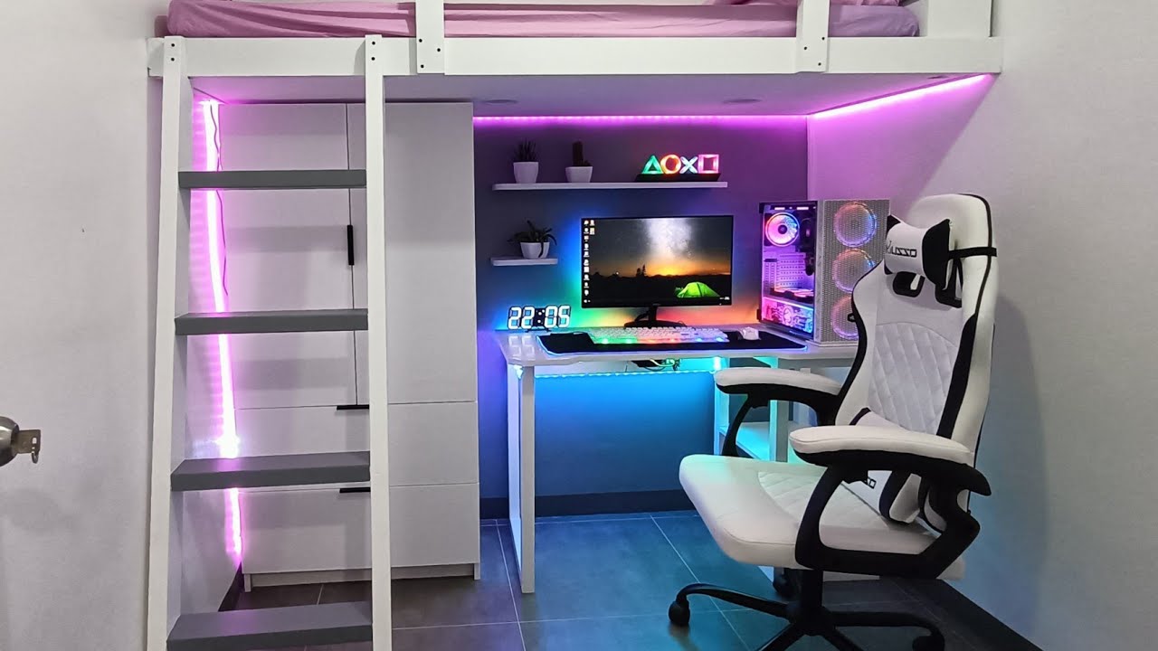DIY | BUDGET LOFT BED WITH GAMING ROOM SETUP |  How to build it easy | Space saving room