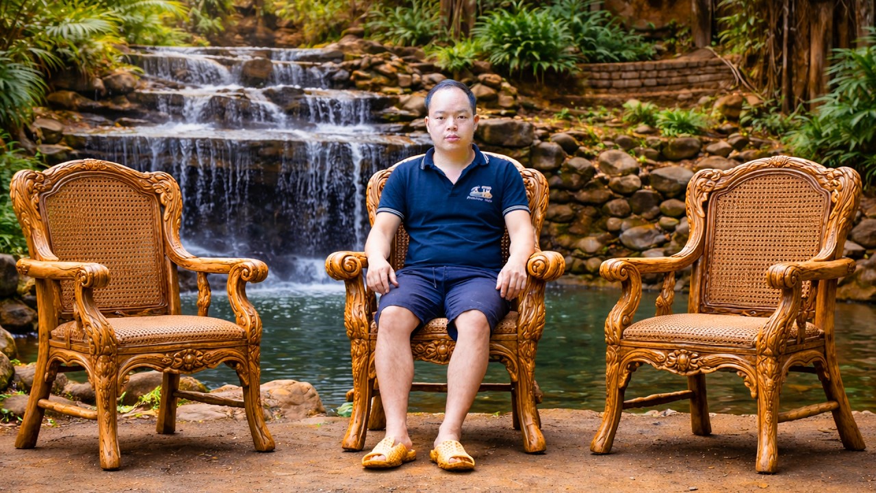 Primitive Woodworking: Man Crafts Soft and Comfortable Log Chair in the Wild
