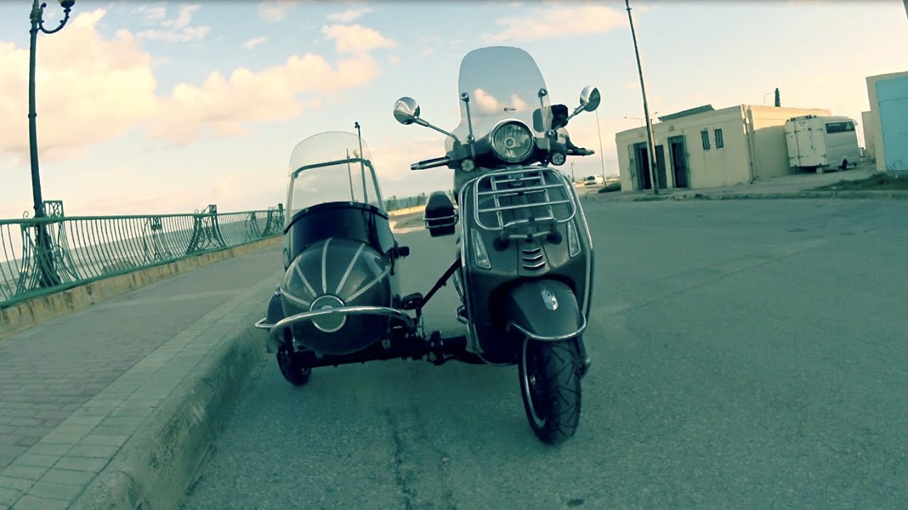 Vespa with Sidecar - Test drive of modern Vespa Primavera Sidecar mod in Sunny Malta