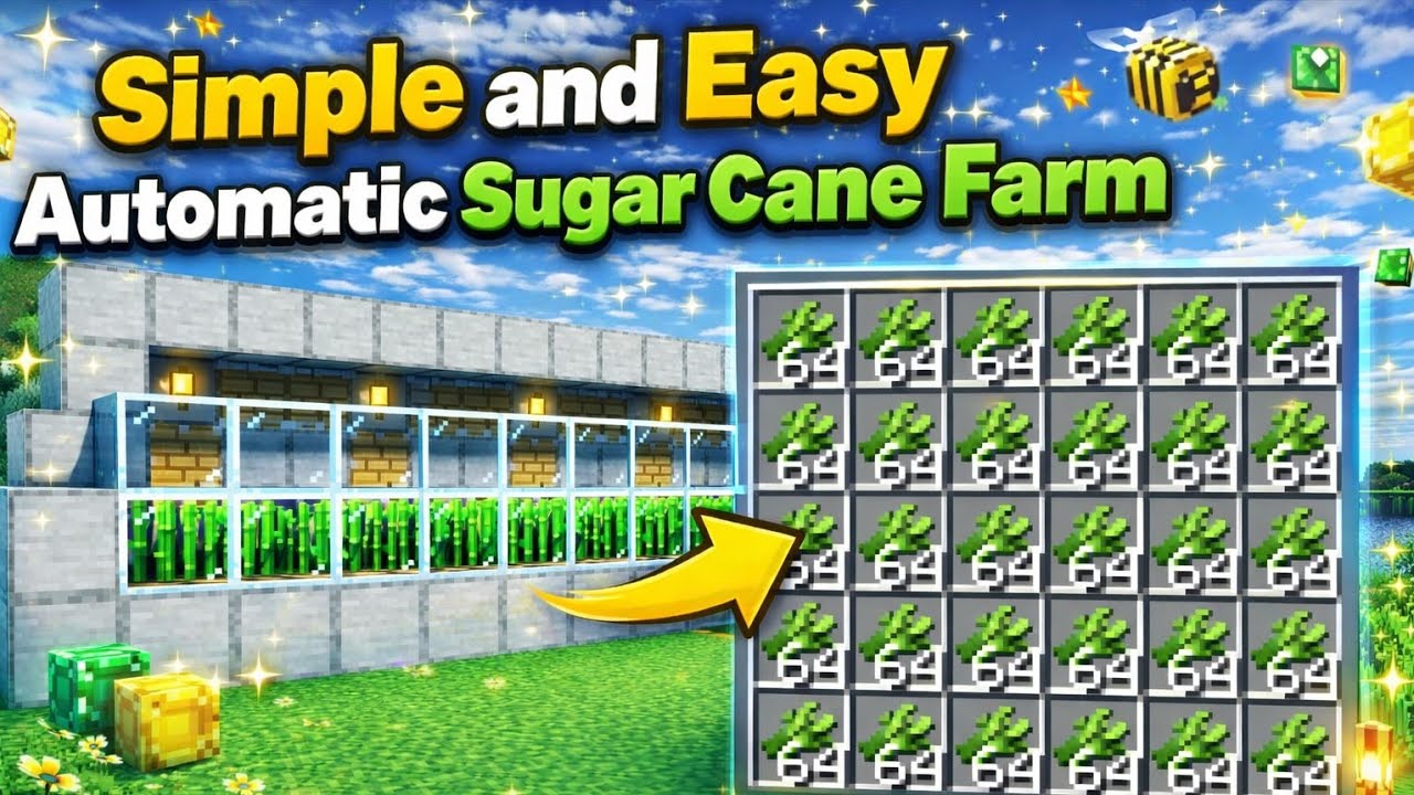 Automatic Sugarcane Farm WITHOUT Observers! (Easy Minecraft Tutorial)