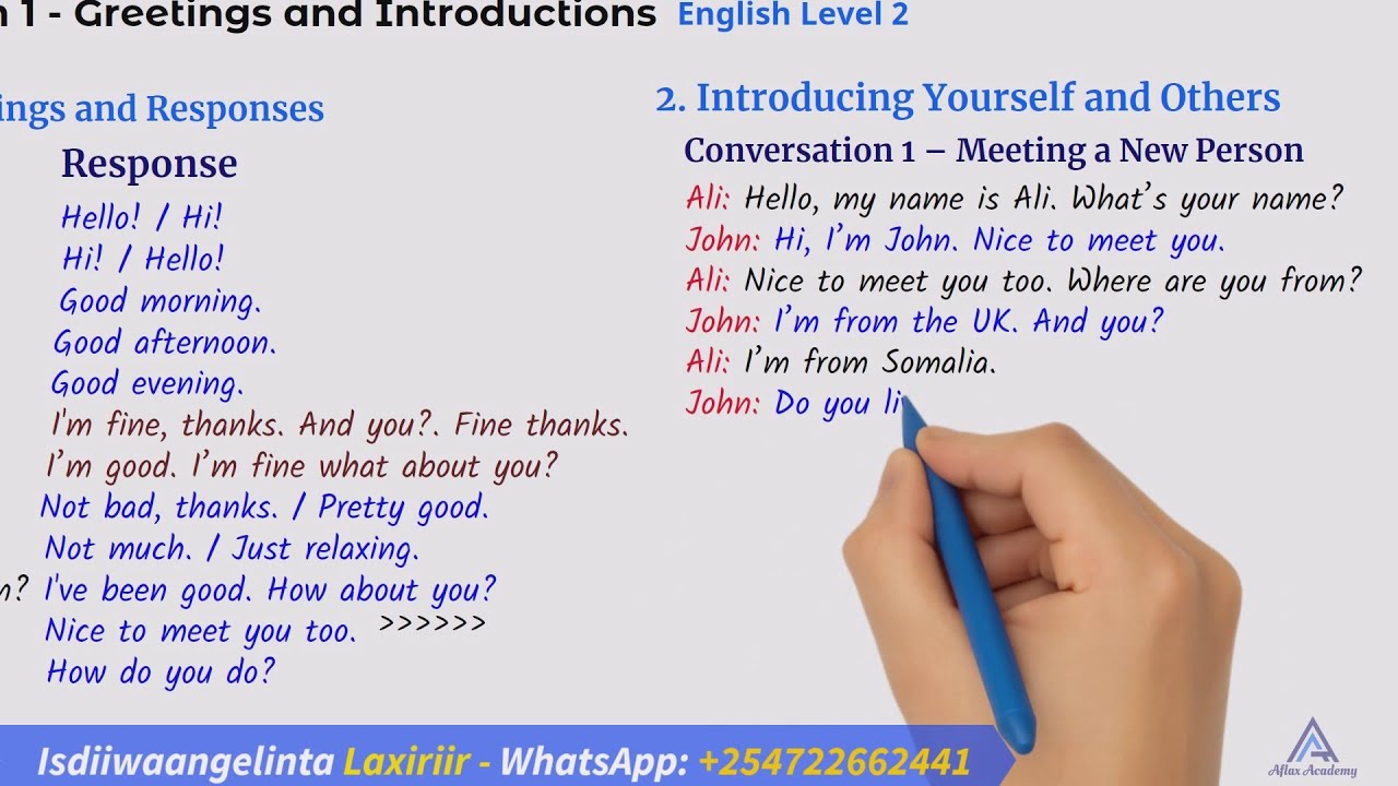 Barashada English | Level 2 | Lesson 1 | Greetings and Introductions