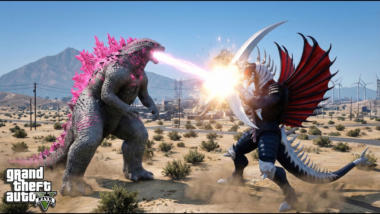 GTA 5 - What if Godzilla 2024 Pink Fought Millennium Gigan in Los Santos?