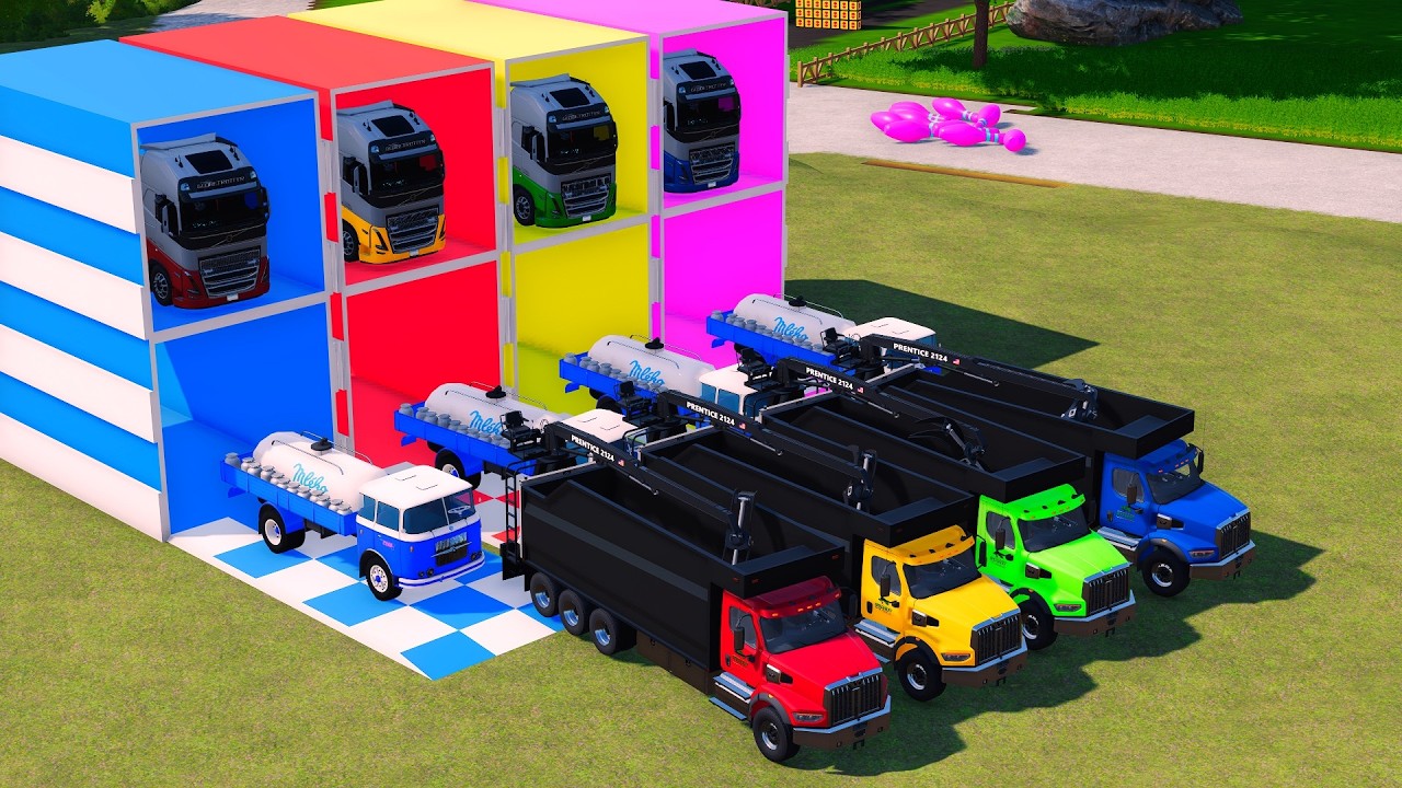 TRANSPORTING BUS, POLICE CARS, DUMP TRUCK, BOX TRUCK, FIRE TRUCK WITH SCANIA TRUCK - FS22 #51